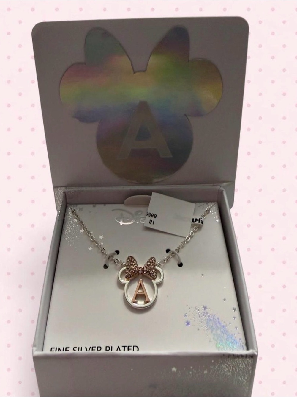 Disney Minnie Mouse silver necklace with initial A